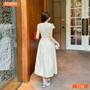 Đầm thiết kế cao cấp BEMINE T109 cổ tròn sang trọng.