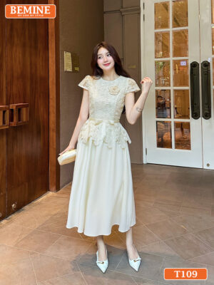 Đầm thiết kế cao cấp BEMINE T109 cổ tròn sang trọng.