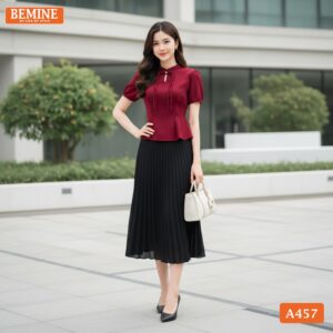Mẫu áo công sở BEMINE A457 tay phồng duyên dáng.