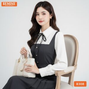 Đầm chữ A BEMINE B308 cổ đức phối nơ, giải pháp thời trang chỉn chu cho các buổi họp quan trọng.