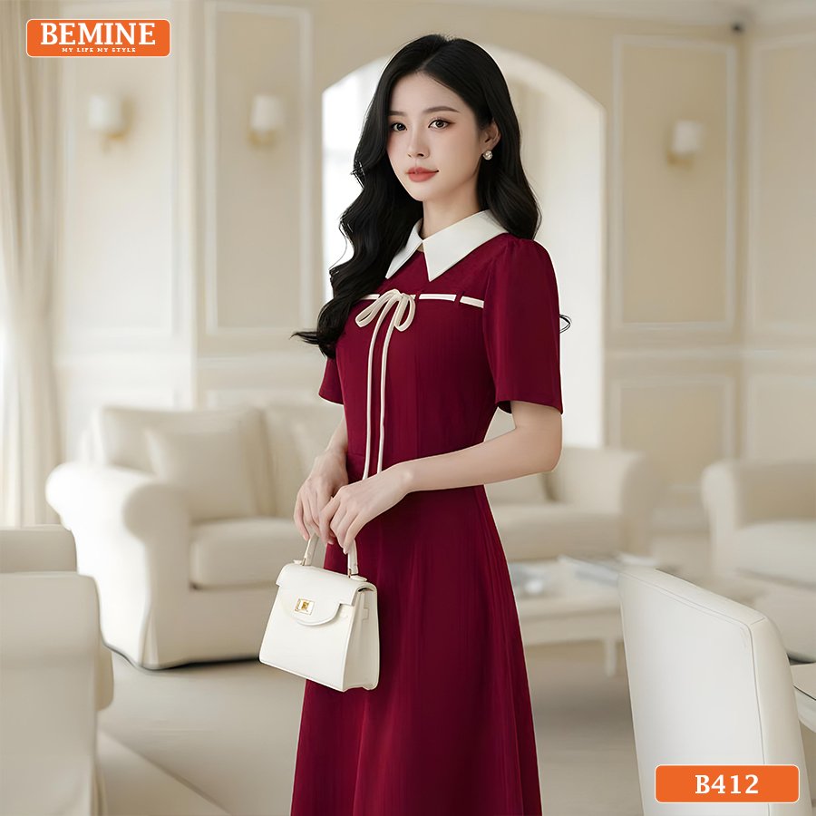 Đầm thiết kế BEMINE B412 chất liệu vải cao cấp, đứng form giúp tôn dáng và che khuyết điểm hiệu quả.