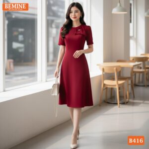 Trang phục dự tiệc cao cấp BEMINE B416 dáng chữ A cổ tròn sang trọng.