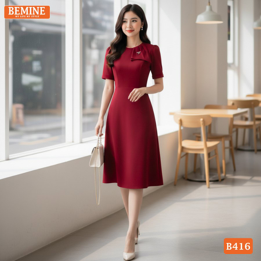 Trang phục dự tiệc cao cấp BEMINE B416 dáng chữ A cổ tròn sang trọng.