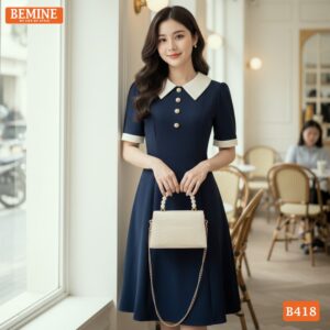 Cận cảnh chất liệu vải cao cấp của mẫu đầm BEMINE B418.