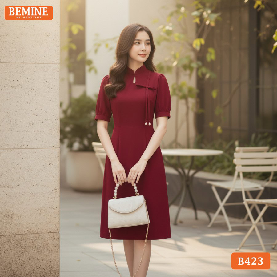 Giải mã sức hút của đầm thiết kế BEMINE dáng chữ a cổ tàu giọt nước b423