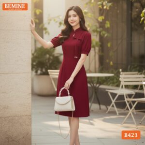 Ảnh chụp toàn thân đầm BEMINE B423 dài 100cm nhã nhặn.