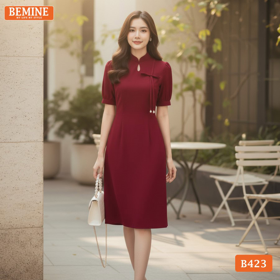 Mẫu đầm chữ A BEMINE B423 chất liệu Cotton Thái cao cấp.