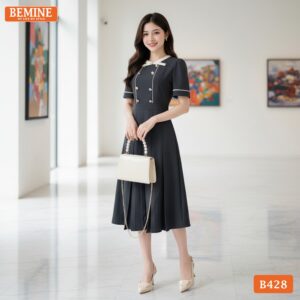 Mẫu đầm công sở BEMINE B428 dáng chữ A tôn dáng.