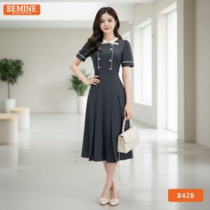 Thiết kế đầm cổ tròn phối nơ độc đáo thương hiệu BEMINE B428.