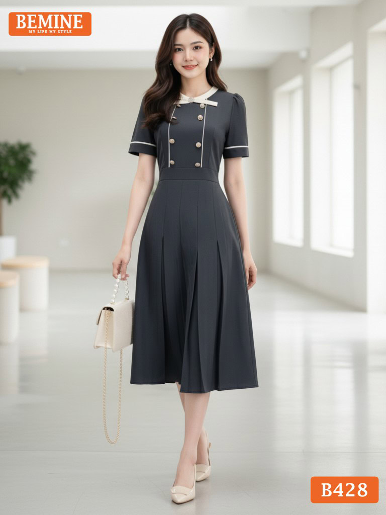 Cận cảnh chất liệu vải cao cấp của mẫu đầm BEMINE B428.