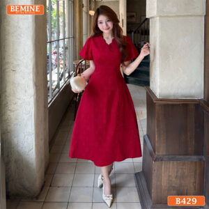 Đầm Thiết Kế BEMINE Dáng Chữ A Cổ Tim Tay Bồng B429
