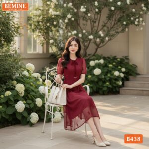 Đầm công sở BEMINE B438 dáng chữ A dài 110cm tôn dáng.