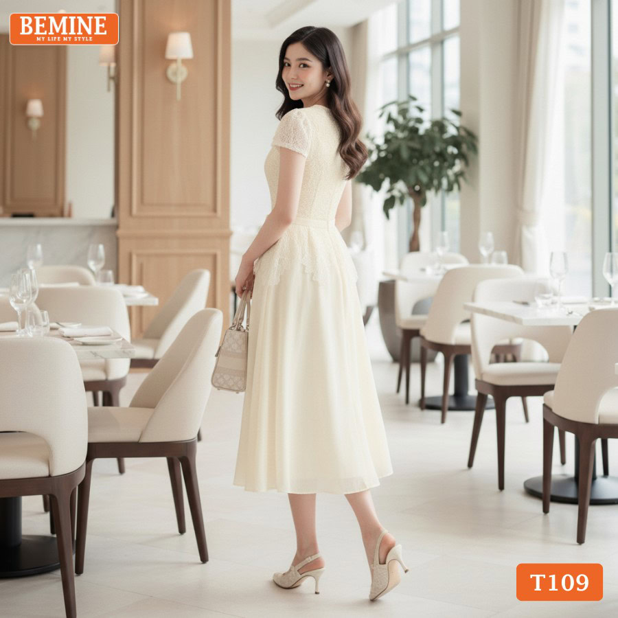 Phối đồ thời thượng với đầm giả set BEMINE T109 phong cách quý cô.