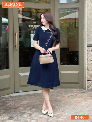 Đầm Thiết Kế BEMINE Dáng Chữ A Cổ Sen Đắp Chéo B446 hình ảnh