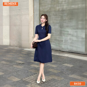 Đầm thiết kế BEMINE cổ sơ mi xẻ giọt nước dáng chữ A B450