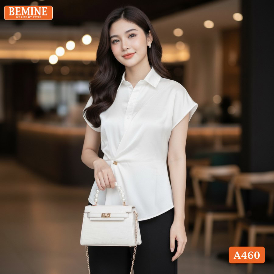 Áo thiết kế BEMINE A460 cổ sơ mi vạt đắp chéo thanh lịch.