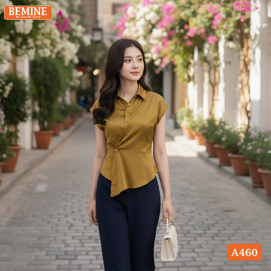 Áo Thiết Kế BEMINE Cổ Sơ Mi Vạt Đắp Chéo A460 1 Áo Thiết Kế BEMINE Cổ Sơ Mi Vạt Đắp Chéo A460