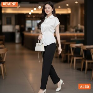 Áo thiết kế BEMINE A460 cổ sơ mi vạt đắp chéo thanh lịch.