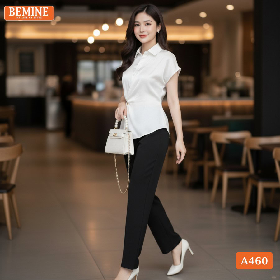Áo thiết kế BEMINE A460 cổ sơ mi vạt đắp chéo thanh lịch.