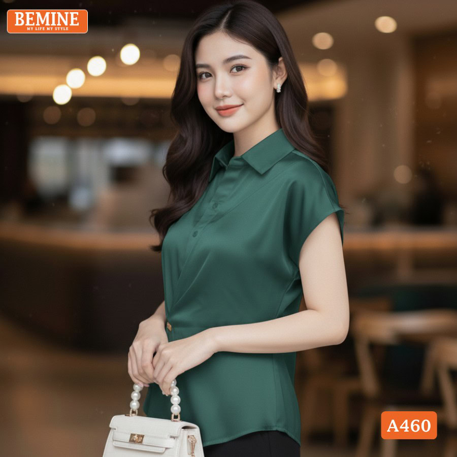 Ảnh chụp phối đồ với áo thiết kế BEMINE A460 hiện đại.