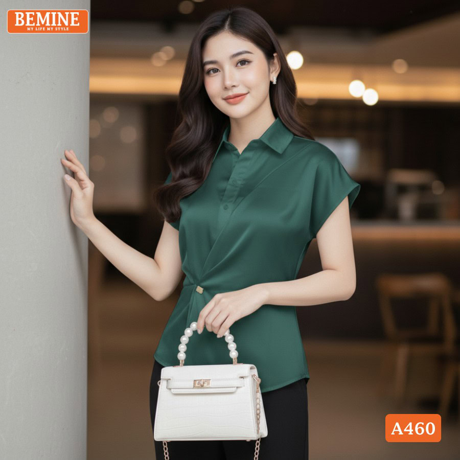 Áo Thiết Kế BEMINE Cổ Sơ Mi Vạt Đắp Chéo A460 2 Chi tiết vạt đắp chéo tinh tế trên mẫu áo BEMINE A460.