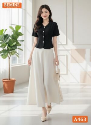 Cận cảnh đường may và phụ liệu cúc trên áo thiết kế A463.