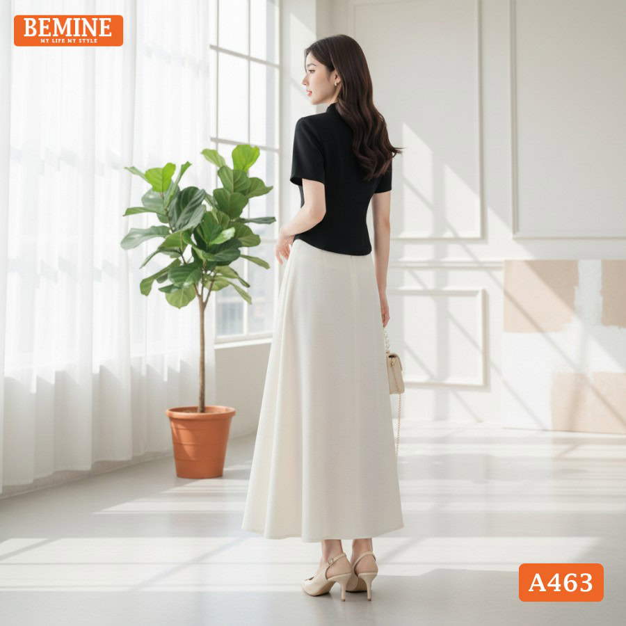 Người mẫu diện áo BEMINE A463 phối đồ đi làm chuyên nghiệp.