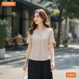 Mẫu áo công sở BEMINE A463 thiết kế cổ V tôn dáng.