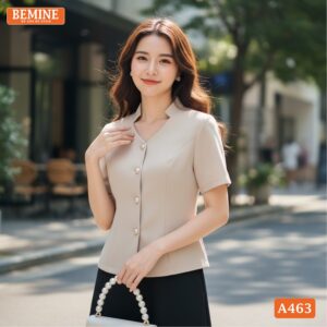 Thiết kế áo cổ V đính cúc thương hiệu BEMINE mã A463.