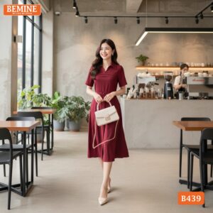 Phong cách thời trang nữ tính với đầm BEMINE B439 dáng dài.