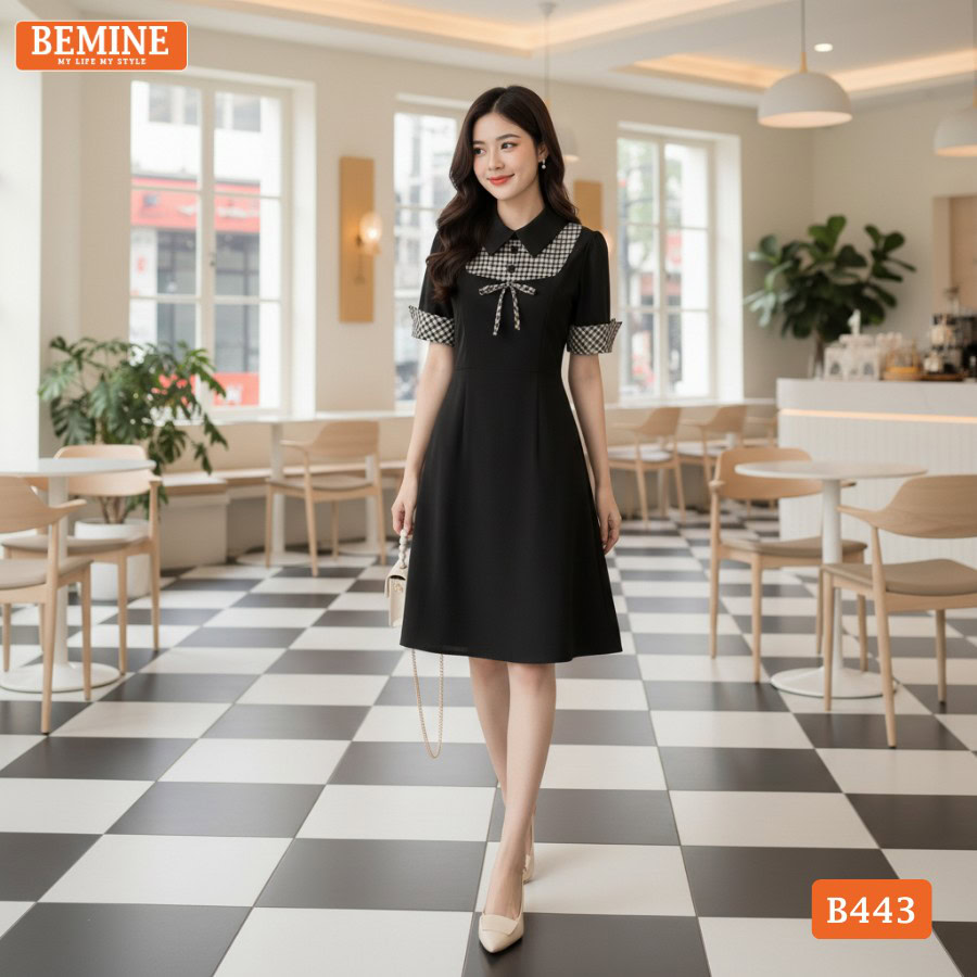 Mẫu đầm công sở BEMINE B443 dáng chữ A tôn dáng.