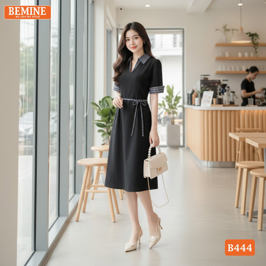 Cận cảnh chất liệu vải cao cấp của mẫu đầm BEMINE B444.