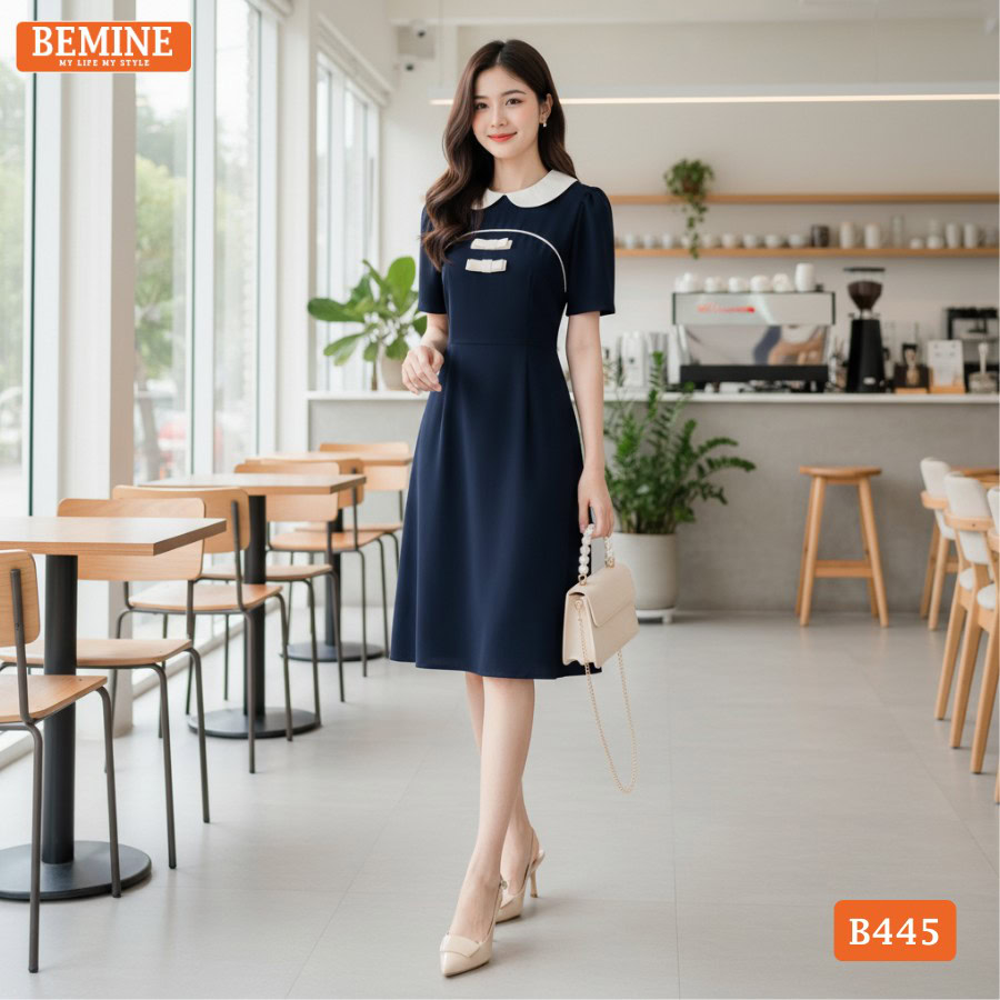 Thiết kế đầm chữ A cổ sen thương hiệu BEMINE mã B445.