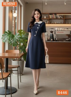 Thiết kế đầm chữ A cổ sen thương hiệu BEMINE mã B446.