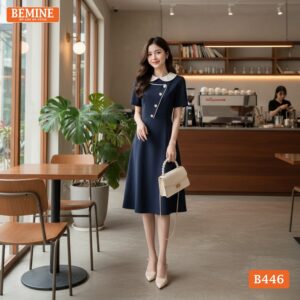 Phong cách thời trang nữ tính với đầm BEMINE B446 đính nút.