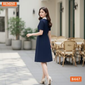 Phong cách thời trang nữ tính với đầm BEMINE B447 cổ đức.