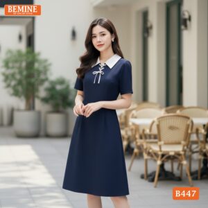 Đầm thiết kế BEMINE B447 cổ đức xỏ dây thanh lịch.
