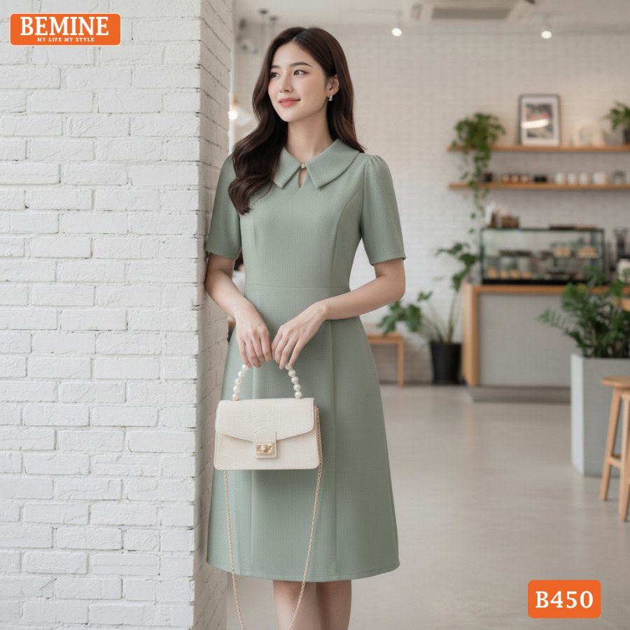 Đầm BEMINE B450 màu xanh tôn da và tạo sự thoải mái.