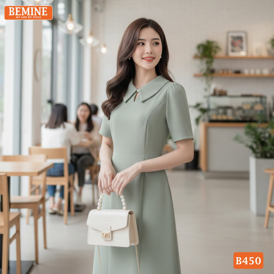 Đầm Thiết Kế BEMINE Dáng Chữ A Cổ Sơ Mi Giọt Nước B450 3 Đầm Thiết Kế BEMINE Dáng Chữ A Cổ Sơ Mi Giọt Nước B450
