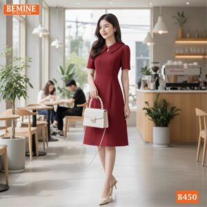 Đầm thiết kế BEMINE B450 màu đỏ phù hợp đi làm và dự tiệc.