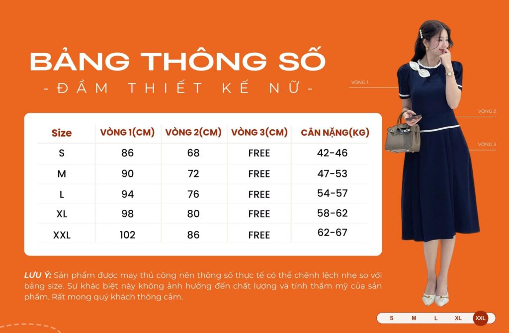 Bảng Thông Số Size Đầm Thiết kế Nữ