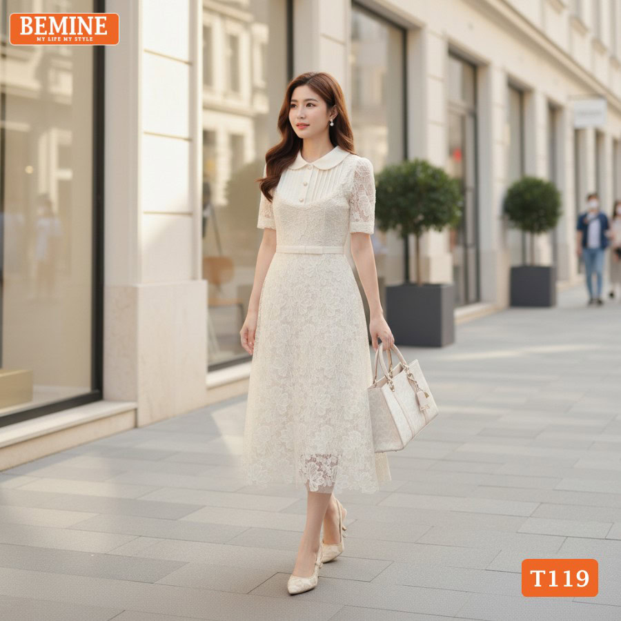 Đầm cao cấp BEMINE T119 cổ sen mang phong cách quý phái.
