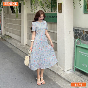 Cận cảnh chất liệu vải cao cấp của mẫu đầm BEMINE B474.