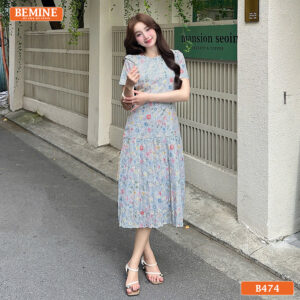 Chi tiết xếp ly tinh tế trên mẫu đầm thiết kế BEMINE B474.