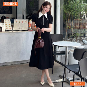 Đầm BEMINE B477 dáng chữ A phối khóa kéo phù hợp đi làm.