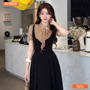 Chi tiết phối tơ bèo tinh tế trên mẫu đầm thiết kế BEMINE B491.