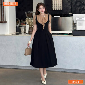 Người mẫu diện đầm BEMINE B491 đi làm chuyên nghiệp và trẻ trung.