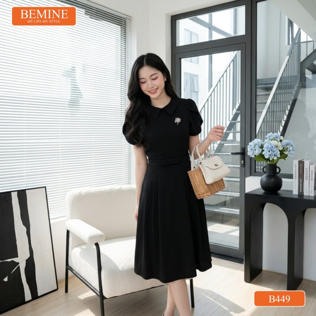 Chi tiết tay búp sen tinh tế trên mẫu đầm thiết kế BEMINE B449.