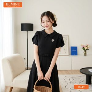 Cận cảnh chất liệu vải cao cấp của mẫu đầm BEMINE B449.