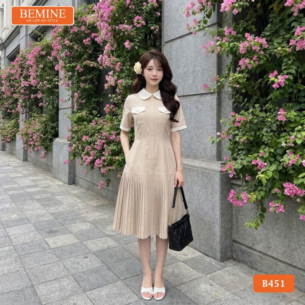 Đầm Thiết Kế BEMINE Chữ A Cổ Sen Chân Váy Xếp Ly B451 3 Lựa chọn hoàn hảo cho quý cô với đầm BEMINE mã sản phẩm B451.